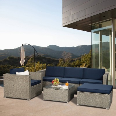 Outdoor sectional with online navy cushions