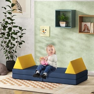 59.10" Modular Kids Play Couch, 6 Piece Kids Couch for Playroom or Bedroom, Foam Couch for Kids with Washable Cover for Toddlers 18+ , Blue - 1 of 4