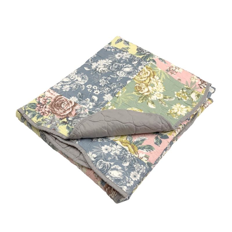 Emma Patchwork Floral Print Quilted Throw Blanket 50" x 60" Gray by Greenland Home Fashion, 3 of 5