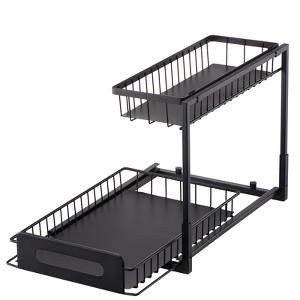 VEVOR 2 Tier Pull Out Cabinet Organizer(10.7"W x 14.2"D ), Under Sink Organizer and Storage, Slide Out Drawer Cabinet Organizer, Black - 1 of 4