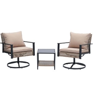 Ainfox 3 Pieces Patio Wicker Chairs Swivel Rocker - 1 of 4