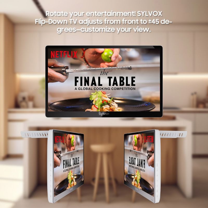 SYLVOX 15.6" Kitchen TV, 1080P Full HD Under Cabinet TV, Flip-Down TV with 90-Degree Rotation Folded, 12 Volt Small TV for Kitchen, RV Camper, 2 of 10