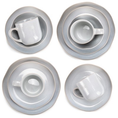 Pale Grey Ceramic 16-Piece Dinnerware Set with Glaze Finish