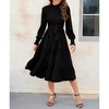 Women's Ruffle Mock Neck Long Sleeve Smocked Midi Dress Casual Elastic Waist Tiered Long Dress - 3 of 4