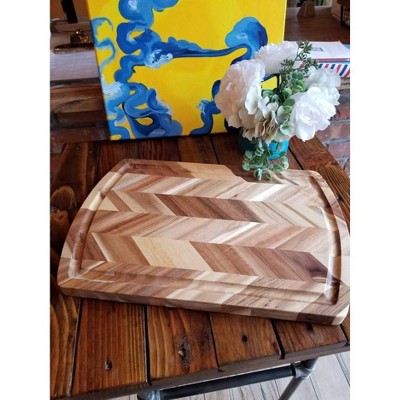 Acacia Herringbone Rectangular Cutting Board with Side Grooves