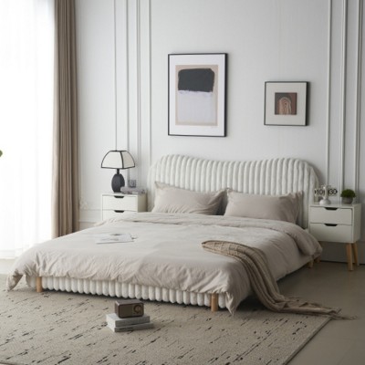 Modern Upholstered Bed Frame with Headboard and Rubberwood Legs, Queen Size Bed Frame for Bedroom or Guest Suite – The Pop Home