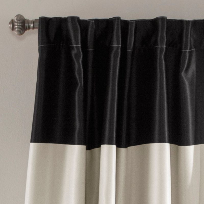 2pk 52&#34;x84&#34; Light Filtering Montego Striped Curtain Panels Off White/Black - Lush D&#233;cor, 3 of 8