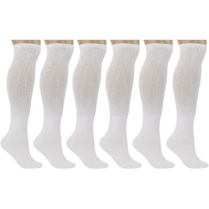 Men’s Diabetic Over the Calf Knee Socks – 6 Pairs, Non-Binding Top, Extra Wide & Cushioned, Size 9-11, 10-13, 13-15 - 1 of 3
