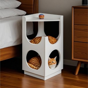 VisioGear Hollow Design Multifunctional Double-Layer Cat Station for Living Room Bedroom, Cat house, Cat Nest, Creamy White, 13.78"*13.78"*27.56" - 1 of 4
