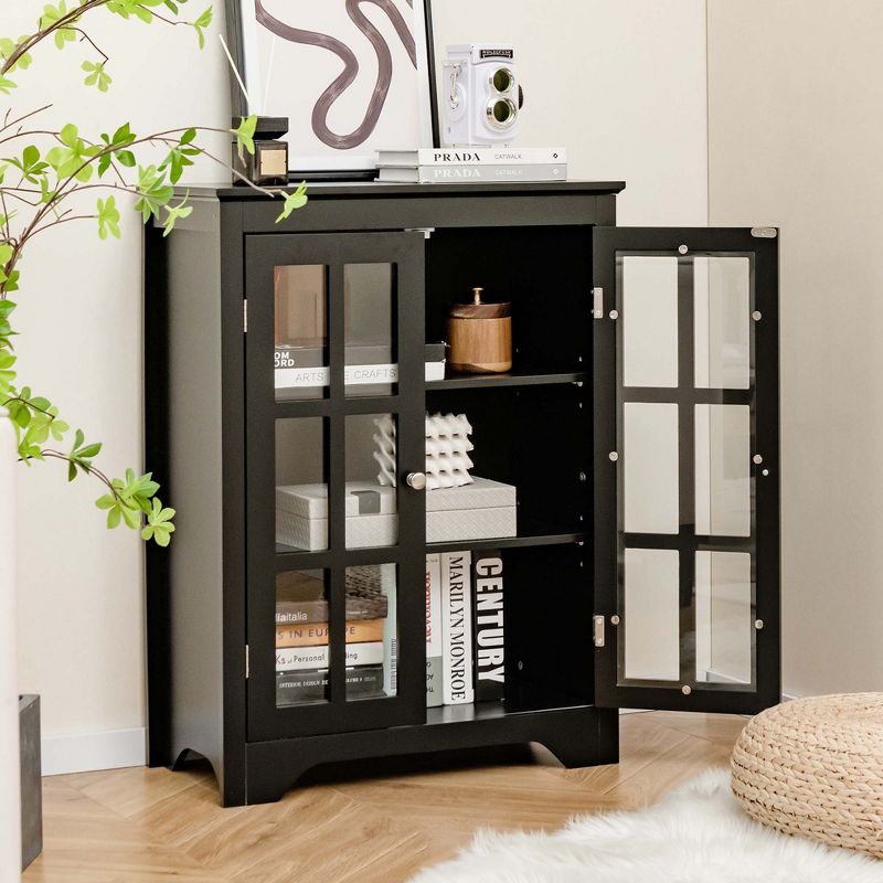 Costway Bathroom Floor Cabinet Display Storage Cabinet with Adjustable Shelves Black/White, 5 of 11