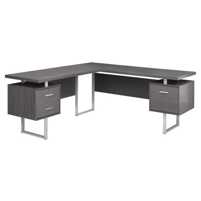 71" Taupe and Silver L Shape Computer Desk With Three Drawers