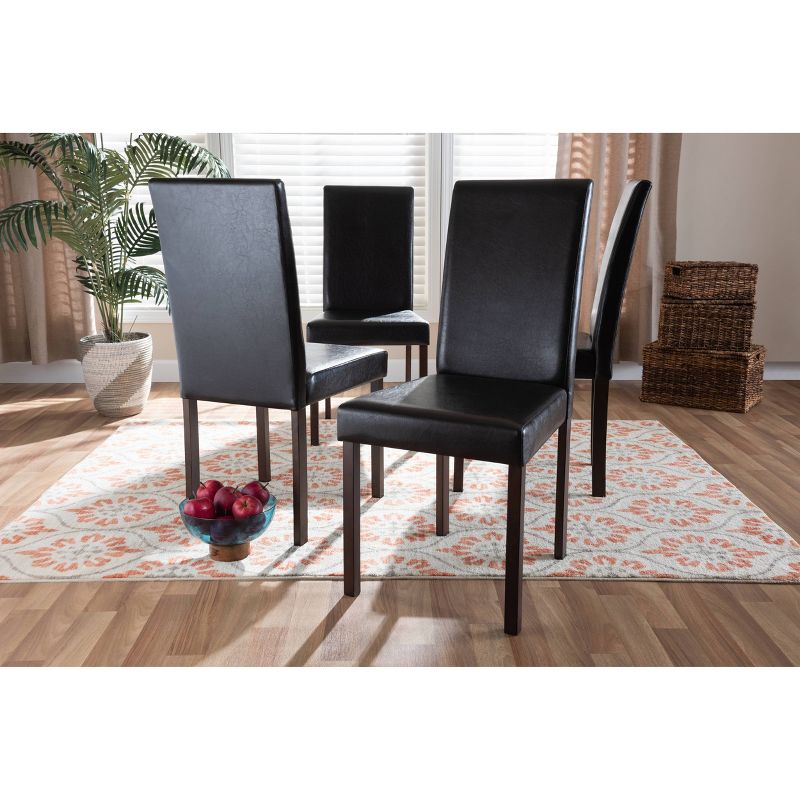 Set of 4 Andrew Modern Dining Chairs Dark Brown - Baxton Studio: Faux Leather, Armless, High Back, 5 of 8