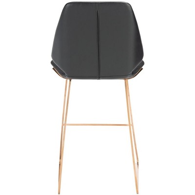 Saddle Style Black Leather Counter Stool with Gold Metal Frame