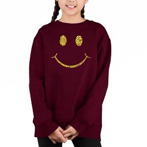 LA Pop Art Be Happy Smiley Face - Girl's Word Art Crewneck Sweatshirt - 1 of 3