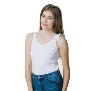 Hope & Henry Womens' V-Neck Rib Knit Tank with Bow - 1 of 4
