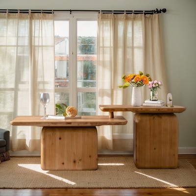 GDFStudio Blake Mid-Century Modern 2 Piece Fir Wood Coffee Table Set