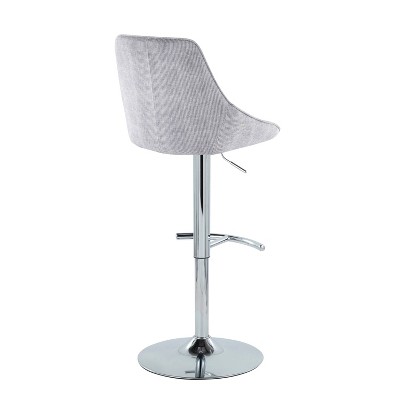 Set of 2 Adjustable Chrome and Gray Corduroy Bar Stools