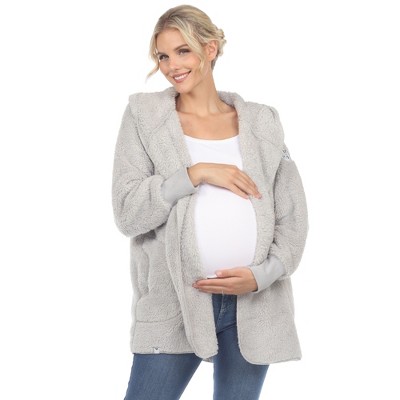 Maternity Plush Hooded Cardigan with Pockets