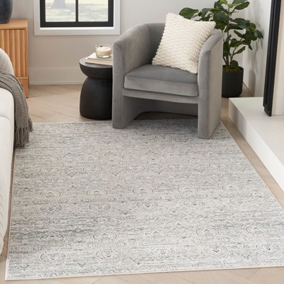 Gray Floral Rectangular Synthetic Indoor Area Rug