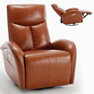 CLIHOME 270° Genuine Leather Swivel and Rocker Power Recliner Chair with Lumbar Support, Heavy Duty Motion Mechanism with USB and Type-C Ports - 1 of 4