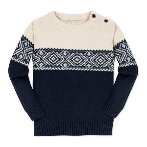 Hope & Henry Boys' Organic Long Sleeve Intarsia Crew Neck Pullover Sweater with Buttons, Kids - 1 of 4