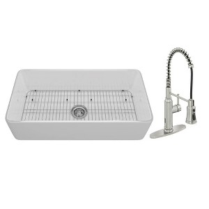 CASAINC 36'' Rectangular Single Bowl Fireclay Farmhouse Apron Kitchen Sink with Pulldown Faucet, White - 1 of 4