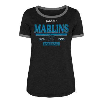 Women's Touch Black Miami Marlins Halftime Back Wrap Top V-Neck T-Shirt