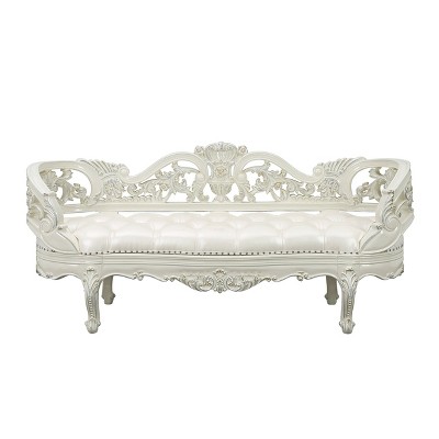 76" Antique White Rococo Style Bench with Storage