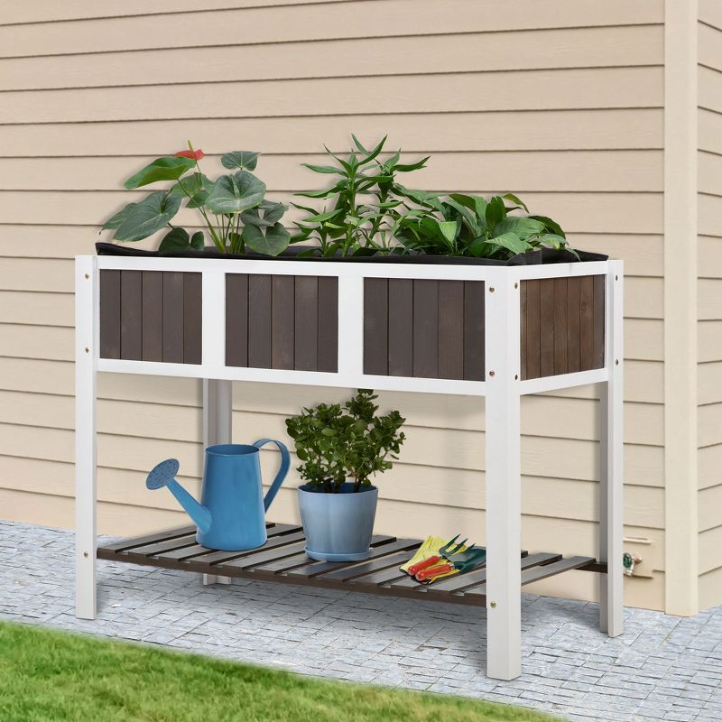 Outsunny 47'' x 23'' Raised Garden Bed w/ Storage Shelf, 2 Tiers Elevated Planter Box Stand for Vegetables, Flowers, Herbs Backyard, Patio, Balcony, 2 of 8