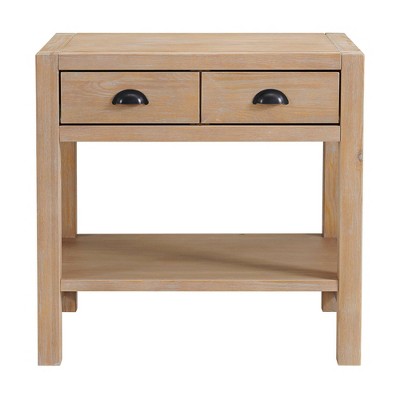 Arden 2 Drawer Wood Nightstand with Open Shelf Light Driftwood - Alaterre Furniture: Solid Pine Bedside Storage