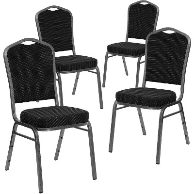 Emma And Oliver 4 Pack Crown Back Banquet Stack Chair In Black Dot Fabric -  Silver Vein Frame : Target