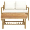 vidaXL 2 Piece Patio Lounge Set with Cream White Cushions Bamboo - 3 of 4