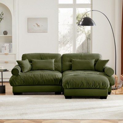 5 Pieces Sofa With Ottoman, 4 Seater Sectional Sofas Large With Waist Pillow And Throw Pillows, Large L Shape Sofa For Living Room-Cuddlewood