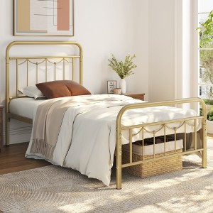 Yaheetech Metal Platform Bed Frame with Vintage Headboard and Footboard - 1 of 4