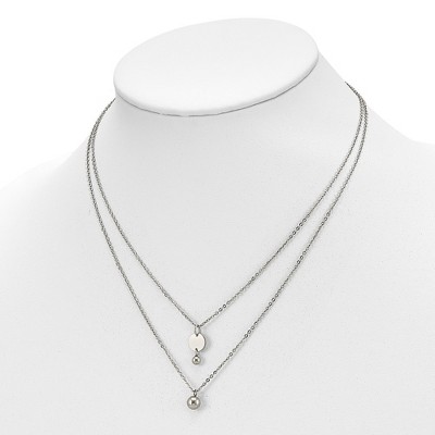 Chisel Stainless Steel Polished 2 Strand Disc and Beads 16.5" with a 2" Extension Necklace
