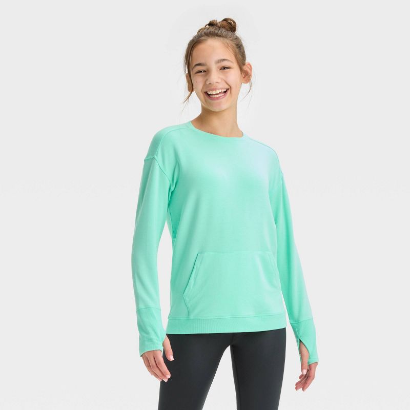 Girls' Cozy Lightweight Fleece Crewneck Sweatshirt - All In Motion™, 1 of 5