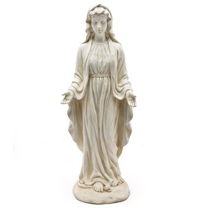 LuxenHome 30.5" H Virgin Mary Indoor Outdoor Statue Garden Statues, Ivory Off-White - 1 of 4
