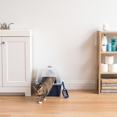 Large Navy Enclosed Cat Litter Box with Scoop