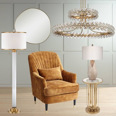 Champagne Gold Slender Wood 35" Round Wall Mirror