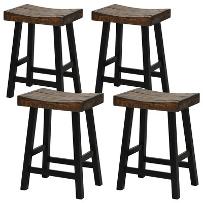 Tangkula 24" Bar Stool Set of 4 Counter Height Solid Wood Curved Saddle Seat Footrest