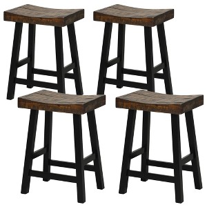 Tangkula 24" Bar Stool Set of 4 Counter Height Solid Wood Curved Saddle Seat Footrest - 1 of 4