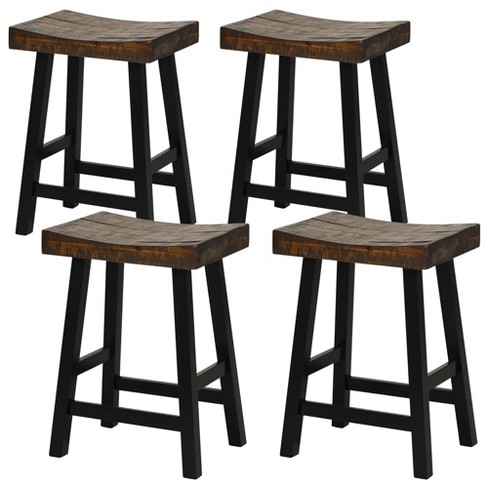 Tangkula 24" Bar Stool Set of 4 Counter Height Solid Wood Curved Saddle Seat Footrest - image 1 of 4