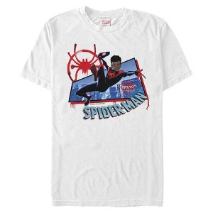 Men's Marvel Spider-Man: Into the Spider-Verse Miles Kick Above City T-Shirt - 1 of 4