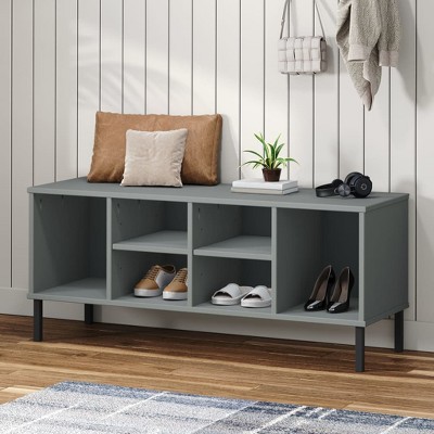 vidaXL Shoe Rack with Metal Legs Gray 41.7 in.x13.8 in.x17.7 in. Solid Wood OSLO