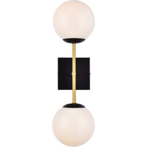Elegant Lighting Neri 2 lights black and brass and white glass wall sconce - 1 of 4