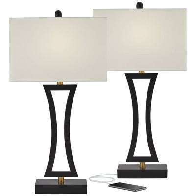 360 Lighting Roxie Black Metal Table Lamps Set of 2 with USB Port