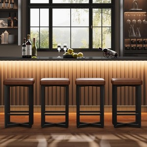 Bar Stools Set of 4, 24.6" Upholstered Counter Height Bar Stools with Metal Frame & Footrest, Modern Backless Kitchen Barstools with PU Leather - 1 of 4