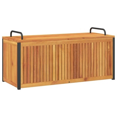 vidaXL Patio Cushion Box/Garden Storage - Solid Wood Acacia & Steel - 43.3"x17.7"x16.5"/20.9", Outdoor Bench, Brown for Garden/Patio/Deck