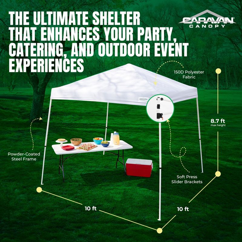 Caravan Canopy V Series 2 10' x 10' Entry Level Angled Leg Instant Canopy, White, 3 of 7
