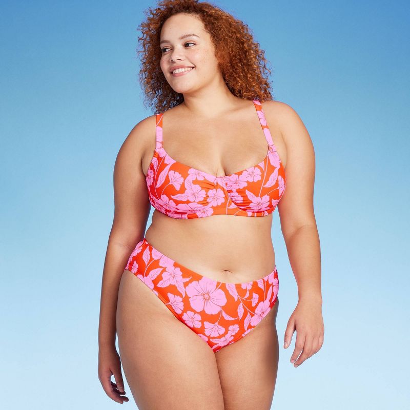 Women's Low-Rise Hipster Bikini Bottom - Wild Fable™ Orange/Pink Tropical Print, 3 of 9
